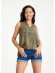 Shirt Collar Asymmetric Cut Petrol Bohemian Blouse 4563